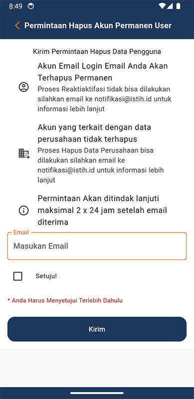 account deletion app istih